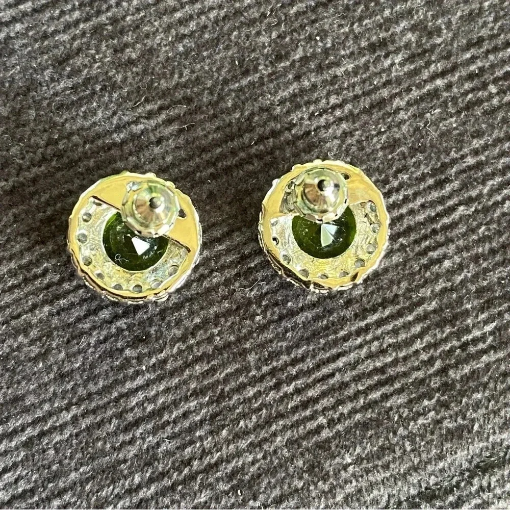Dainty Green Peridot and Prong Set Rhinestone Stud Earrings